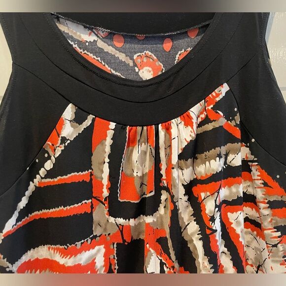 Agenda Abstract Print Tank Top Black Orange Multi Women’s Size Large - Picture 2 of 5